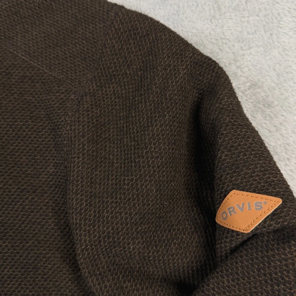 Orvis Mens XXL Brown Quarter Zip Sherpa Lined Collar Textured Fleece Pullover‎